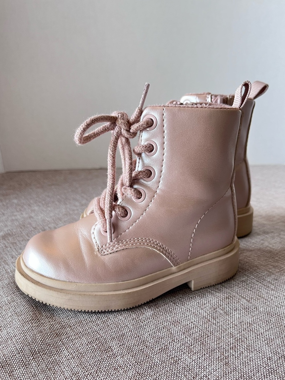 H&M Toddler Girls Blush Pink Combat Boots - Size 7.5 - Lace Up Faux Leather